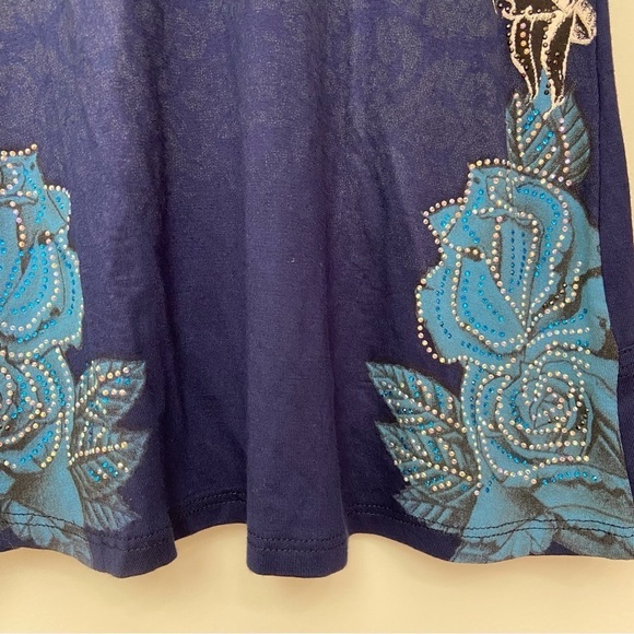 HARLEY-DAVIDSON top sequin lightweight open back long sleeves blue bikercore - Picture 4 of 14